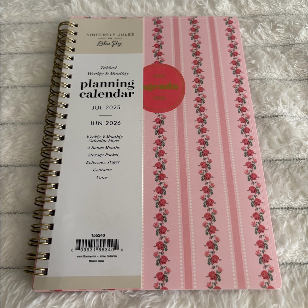 Blue Sky Sincerely Jules 2025–2026 Floral Planner | Gold Spiral Weekly Monthly